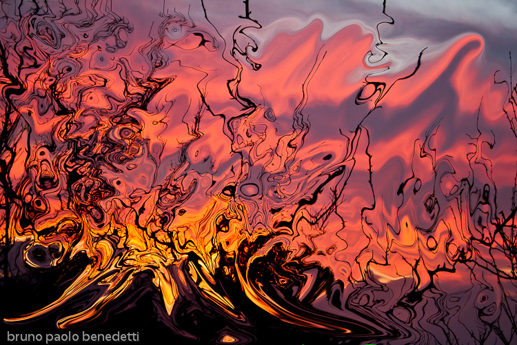 abstract red and yellow loke flames fluid shape in the sky