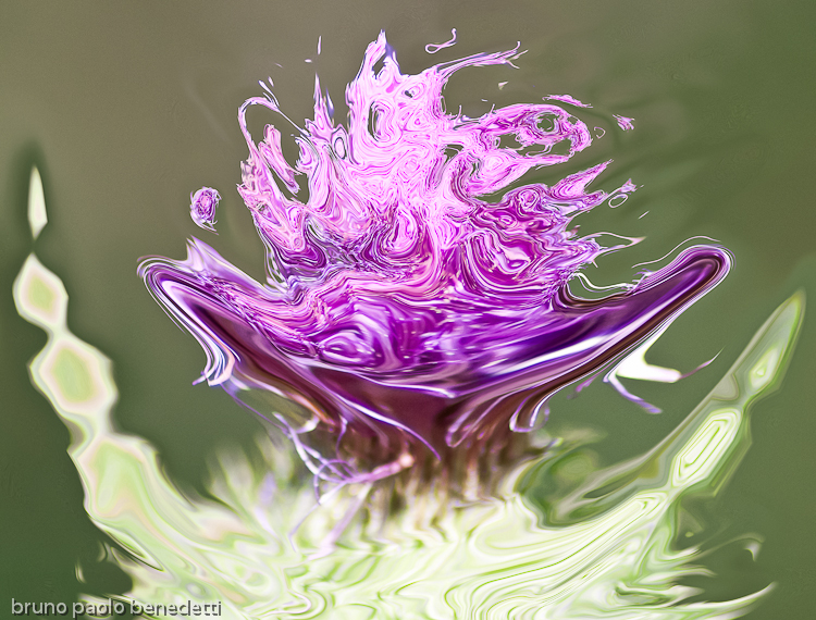 fluid lilac color shape on green background with many shades