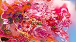 abstract floral suggestion liquid image with flowers and fluid shapes on blurred background photography painting art